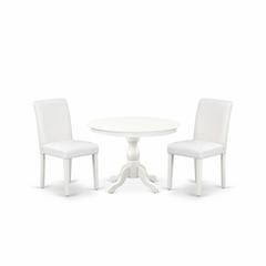 East West Furniture HBAB3-LWH-64 3 Piece Dining Room Set - Linen White Dinning Table and 2 White Faux Leather Comfortable Chairs with High Back - Linen White Finish