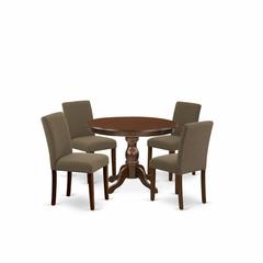 East West Furniture HBAB5-MAH-18 5 Piece Dining Table Set - Mahogany Breakfast Table and 4 Coffee Linen Fabric Mid Century Modern Chairs with High Back - Mahogany Finish