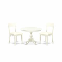 East West Furniture HBAD3-LWH-C 3 Piece Kitchen Set - Linen White Dining Room Table and 2 Linen White Faux Leather Dining Chairs with Andy Slat Back- Linen White Finish