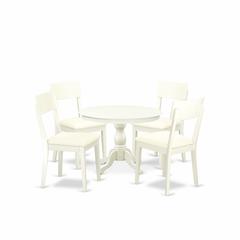 East West Furniture HBAD5-LWH-C 5 Piece Dining Table Set - Linen White Small Dining Table and 4 Linen White Faux Leather Kitchen & Dining Room Chairs with Andy Slat back- Linen White Finish