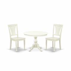 East West Furniture HBAV3-LWH-W 3 Piece Kitchen Set - Linen White Dinning Table and 2 Linen White Wooden Dining Chairs with Slatted Back - Linen White Finish