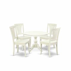 East West Furniture HBAV5-LWH-W 5 Piece Dining Table Set - Linen White Dining Room Table and 4 Linen White Wooden Dining Chairs with Slatted Back - Linen White Finish