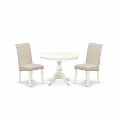 East West Furniture HBBA3-LWH-01 3 Piece Dining Room Set - Linen White Dining Table and 2 Cream Linen Fabric Comfortable Chairs with High Back - Linen White Finish