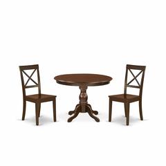 East West Furniture HBBO3-MAH-W 3 Piece Dining Room Set - Mahogany Dining Room Table and 2 Mahogany Wooden Dining Room Chairs with X-Back - Mahogany Finish