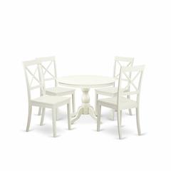 East West Furniture HBBO5-LWH-W 5 Piece Kitchen Set - Linen White Breakfast Table and 4 Linen White Chairs for Dining Room with X-Back - Linen White Finish