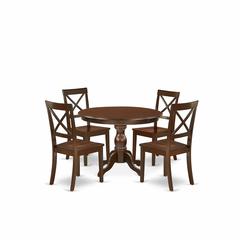 East West Furniture HBBO5-MAH-W 5 Piece Dining Table Set - Mahogany Small Kitchen Table and 4 Mahogany Kitchen & Dining Room Chairs with X-Back - Mahogany Finish