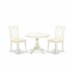 East West Furniture HBCL3-LWH-C 3 Piece Table Set - Linen White Small Dining Table and 2 Linen White Kitchen & Dining Room Chairs with Double X-Back - Linen White Finish