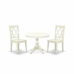 East West Furniture HBCL3-LWH-W 3 Piece Dining Table Set - Linen White Dinner Table and 2 Linen White Kitchen Chairs with Double X-Back - Linen White Finish