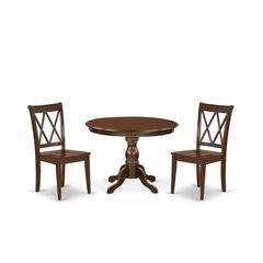East West Furniture HBCL3-MAH-W 3 Piece Dining Room Set - Mahogany Dinning Table and 2 Mahogany Wooden Dining Chairs with Double X-Back - Mahogany Finish