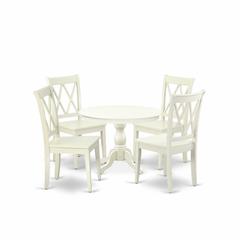 East West Furniture HBCL5-LWH-W 5 Piece Kitchen Dining Table Set - Linen White Breakfast Table and 4 Linen White Kitchen & Dining Room Chairs with Double X-Back - Linen White Finish