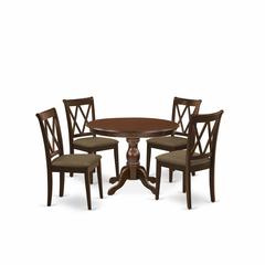 East West Furniture HBCL5-MAH-C 5 Piece Kitchen Set - Mahogany Modern Dining Table and 4 Mahogany Linen Fabric Dining Room Chairs with Double X-Back - Mahogany Finish
