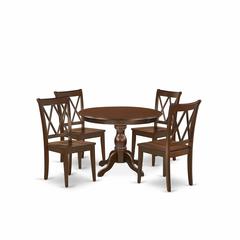 East West Furniture HBCL5-MAH-W 5 Piece Dining Room Table Set - Mahogany Dinning Table and 4 Mahogany Chairs for Dining Room with Double X-Back - Mahogany Finish
