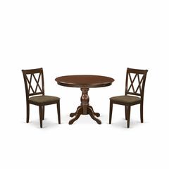 East West Furniture HBDA3-MAH-C 3 Piece Modern Dining Table Set - Mahogany Wood Table and 2 Mahogany Linen Fabric Kitchen Chairs with Slatted Back - Mahogany Finish