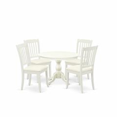 East West Furniture HBDA5-LWH-C 5 Piece Kitchen Set - Linen White Round Dining Table and 4 Linen White Dining Chairs with Slatted Back - Linen White Finish