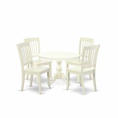 East West Furniture HBDA5-LWH-W 5 Piece Modern Dining Table Set - Linen White Dinning Table and 4 Linen White Kitchen Chairs with Slatted Back - Linen White Finish