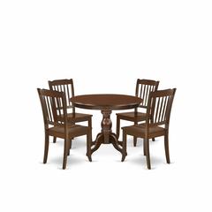 East West Furniture HBDA5-MAH-W 5 Piece Table Set - Mahogany Small Dining Table and 4 Mahogany Kitchen & Dining Room Chairs with Slatted Back - Mahogany Finish