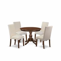 East West Furniture HBDR5-MAH-01 5 Piece Dinette Set - Mahogany Dining Table and 4 Cream Linen Fabric Comfortable Chairs with High Back - Mahogany Finish