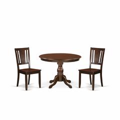 East West Furniture HBDU3-MAH-W 3 Piece Dinette Set - Mahogany Dining Room Table and 2 Mahogany Kitchen & Dining Room Chairs with Panel Back - Mahogany Finish