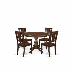 East West Furniture HBDU5-MAH-W 5 Piece Kitchen Dining Table Set - Mahogany Small Kitchen Table and 4 Mahogany Wooden Dining Chairs with Panel Back - Mahogany Finish