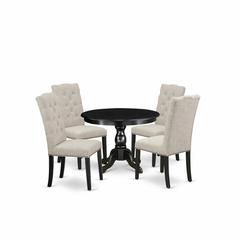 East West Furniture HBEL5-ABK-35 5 Piece Kitchen Table Set - Black Dinning Table and 4 Doeskin Linen Fabric Dining Chairs Button Tufted Back with Nail Heads - Wire Brushed Black Finish