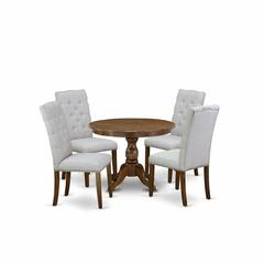 HBEL5-AWA-05 5 Pc Kitchen Table Set - Small Dining Table with 4 Grey Comfortable Chairs - Acacia Walnut Finish