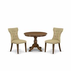 East West Furniture HBGA3-AWA-03 3 Piece Kitchen Set - Acacia Walnut Breakfast Table and 2 Brown Linen Fabric Kitchen & Dining Room Chairs Button Tufted Back with Nail Heads - Acacia Walnut Finish