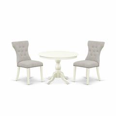 East West Furniture HBGA3-LWH-35 3 Piece Table Set - Linen White dinner Table and 2 Doeskin Linen Fabric Kitchen Chairs Button Tufted Back with Nail Heads - Linen White Finish