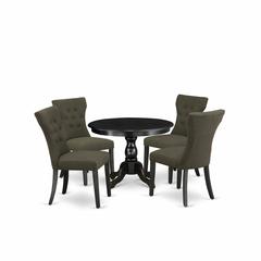 East West Furniture HBGA5-ABK-50 5 Piece Dining Set - Black Breakfast Table and 4 Dark Gotham Grey Linen Fabric Dining Chairs Button Tufted Back with Nail Heads - Wire Brushed Black Finish
