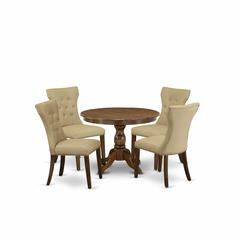 HBGA5-AWA-03 5 Pc Modern Table Set - Breakfast Table with 4 Brown Modern Dining Chairs - Acacia Walnut Finish