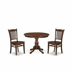 East West Furniture HBGR3-MAH-W 3 Piece Dining Room Set - Mahogany Wood Table and 2 Mahogany Kitchen & Dining Room Chairs with Slatted Back - Mahogany Finish\