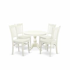 East West Furniture HBGR5-LWH-W 5 Piece Table and Chairs Dining Set - Linen White Wood Table and 4 Linen White Wooden Chairs with Slatted Back - Linen White Finish