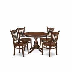 East West Furniture HBGR5-MAH-W 5 Piece Kitchen Table Set - Mahogany Kitchen Table and 4 Mahogany Wooden Dining Chairs with Slatted Back - Mahogany Finish
