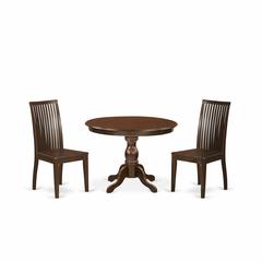 East West Furniture HBIP3-MAH-W 3 Piece Dining Set - Mahogany Small Dining Table and 2 Mahogany Wood Dining Chairs with Slatted Back - Mahogany Finish