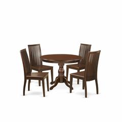 East West Furniture HBIP5-MAH-W 5 Piece Kitchen Table Set - Mahogany Wood Dining Table and 4 Mahogany Dining Room Chairs with Slatted Back - Mahogany Finish