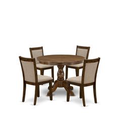 HBMZ5-AWN-04 5-Piece Dining Table Set Contains a Dining Table and 4 Light Tan Padded Chairs - Sand Blasting Antique Walnut Finish