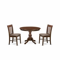 East West Furniture HBNF3-MAH-C 3 Piece Kitchen Dining Table Set - Mahogany Small Dining Table and 2 Mahogany Linen Fabric Dining Chairs with Slatted Back - Mahogany Finish