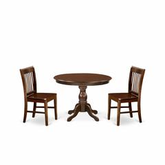 East West Furniture HBNF3-MAH-W 3 Piece Modern Dining Table Set - Small Kitchen Table and 2 Mahogany Wooden Kitchen & Dining Room Chairs Button Tufted Back with Nail Heads - Mahogany Finish