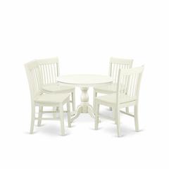 East West Furniture HBNF5-LWH-W 5 Piece Dining Room Table Set - Linen White Dining Table and 4 Linen White Kitchen Chairs with Slatted Back - Linen White Finish