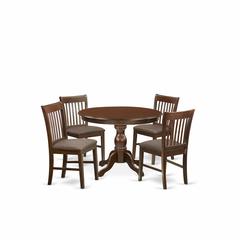 East West Furniture HBNF5-MAH-C 5 Piece Kitchen Table Set - Mahogany Wood Table and 4 Mahogany Linen Fabric Kitchen Chairs with Slatted Back - Mahogany Finish
