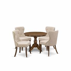 HBSI5-AWA-04 5 Pc Dining Set - Kitchen Table with 4 Light Tan Mid Century Chairs - Acacia Walnut Finish
