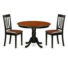 3  Pc  set  with  a  Round  Dinette  Table  and  2  Leather  Kitchen  Chairs  in  Black