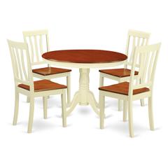 5  Pc  set  with  a  Round  Small  Table  and  4  Wood  Dinette  Chairs  in  Buttermilk  and  Cherry  .