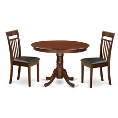 3  Pc  set  with  a  Round  Kitchen  Table  and  2  Leather  Kitchen  Chairs  in  Mahogany