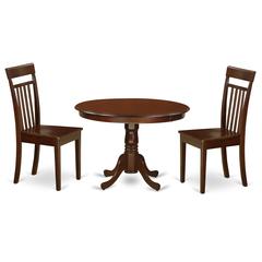 3 Pc Set with a Round Dinette Table and 2 Leather Kitchen Chairs in Mahogany
