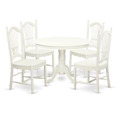 5  Pc  set  with  a  Round  Dinette  Table  and  4  Wood  Dinette  Chairs  in  Linen  White