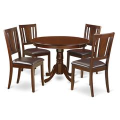 5  Pc  set  with  a  Round  Dinette  Table  and  4  Leather  Kitchen  Chairs  in  Mahogany