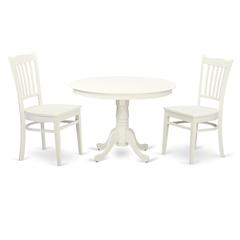 3  Pc  set  with  a  Round  Table  and  2  Wood  Dinette  Chairs  in  Linen  White