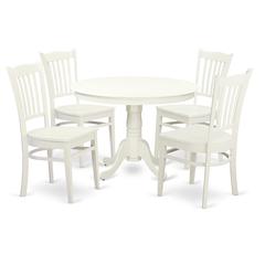 5  Pc  set  with  a  Round  Kitchen  Table  and  4  Wood  Dinette  Chairs  in  Linen  White