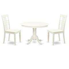 3  Pc  set  with  a  Round  Small  Table  and  2  Wood  Dinette  Chairs  in  Linen  White