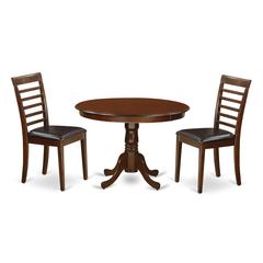 3  Pc  set  with  a  Round  Dinette  Table  and  2  Leather  Dinette  Chairs  in  Mahogany